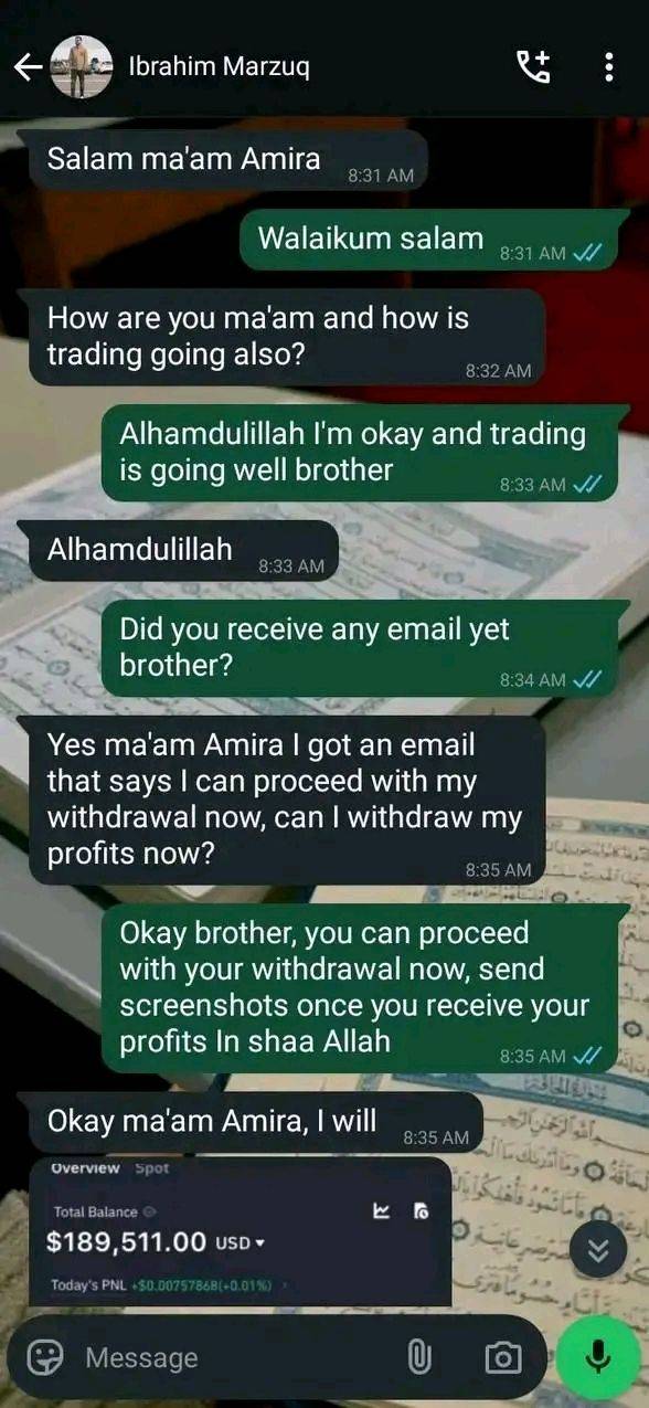 Congratulations Mr Hussain Asif for your huge profits received Masha Allah
Message me to get started...