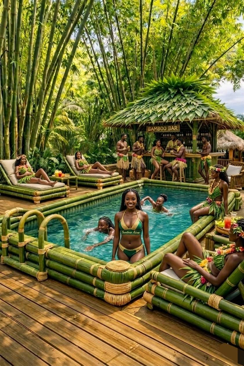 Paradise isn’t a place, it’s a feeling (and a pool like this). Sun-kissed and bamboo-blissed. #Bourg...