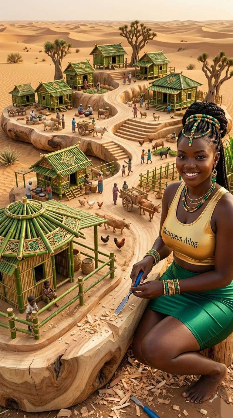 In the heart of the dunes, she carves a legacy from the earth itself—a masterpiece where tradition m...