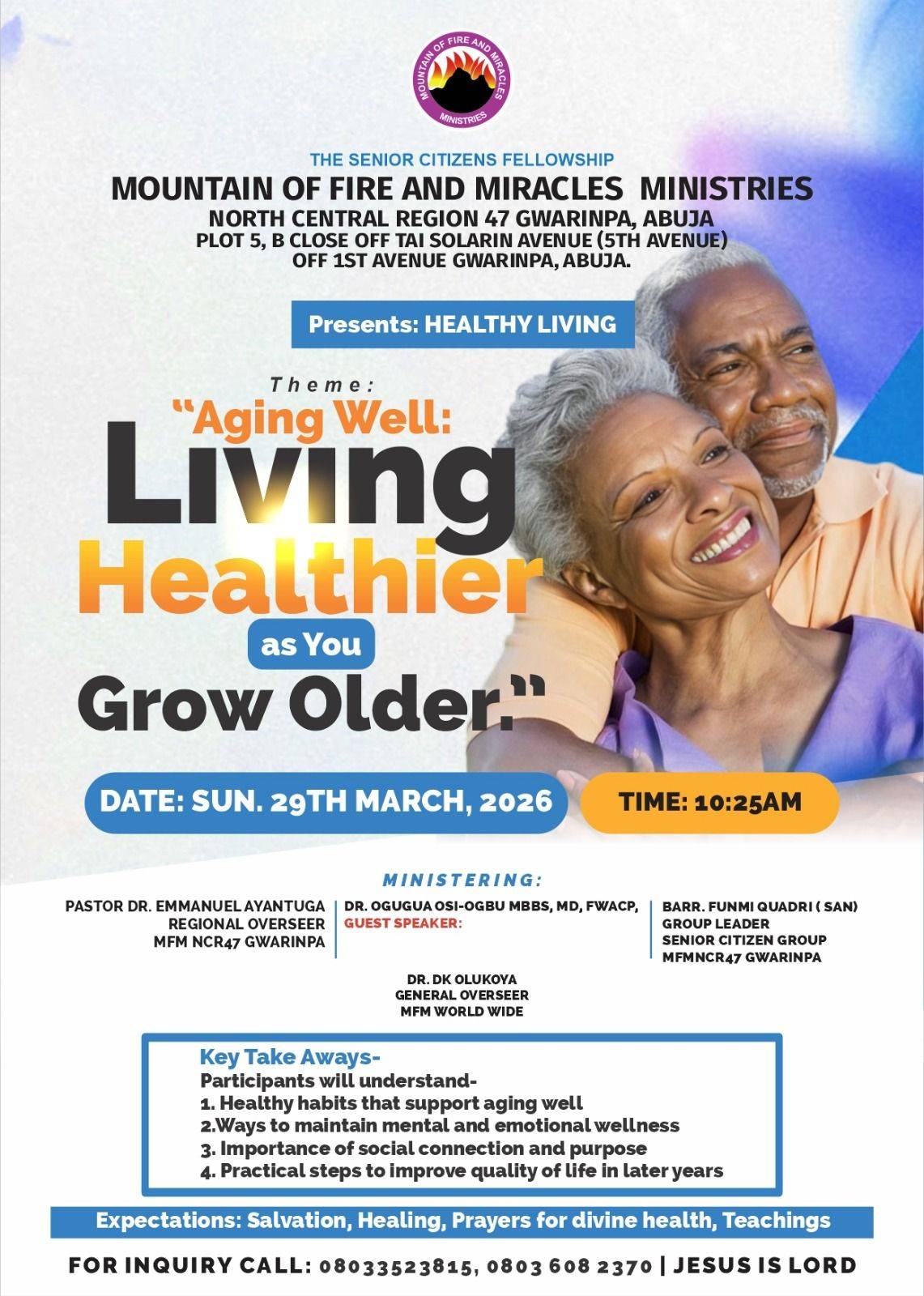 You are invited if you are in Abuja or join online on mfm Gwarinpa YouTube and Facebook