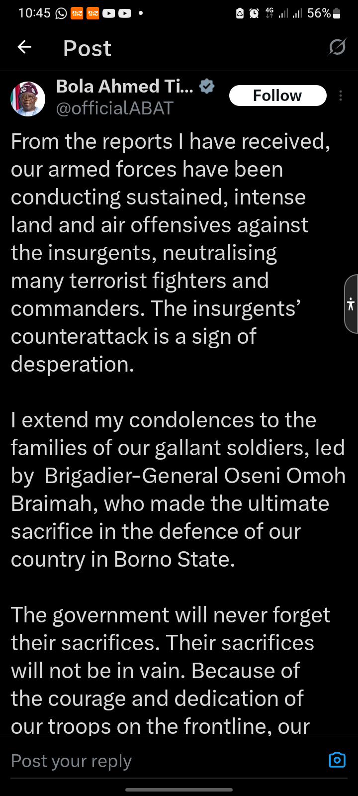 Good morning all
Another general and his men killed again and baba as usual send condolences ๐ wh...