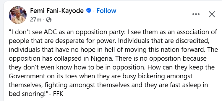 "I don't see ADC as an opposition party. I see them as an association of people desperate for power....