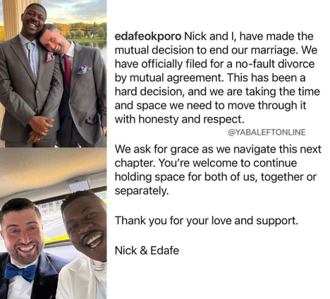A Nigerian gay rights activist and his husband part ways after three years of marriage. ๐
#dailygis...