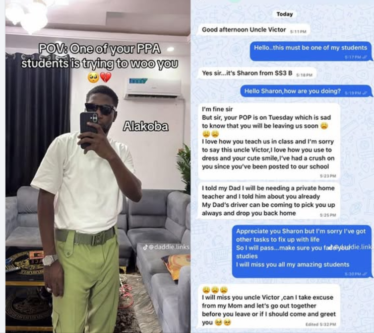 Alakoba! coupmember shares a chat
he had with his female student #dailygist