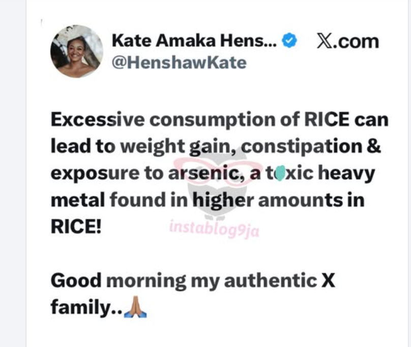What excessive consumption of rice can cause you---- Actress Kate Henshaw issues a stern warning.
#d...
