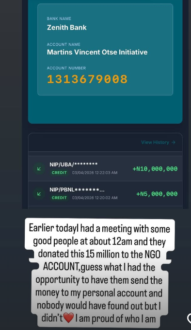Breaking News 😳
15 million Naira was donated to VDM’s NGO at 12:00 am. He was in a meeting with th...