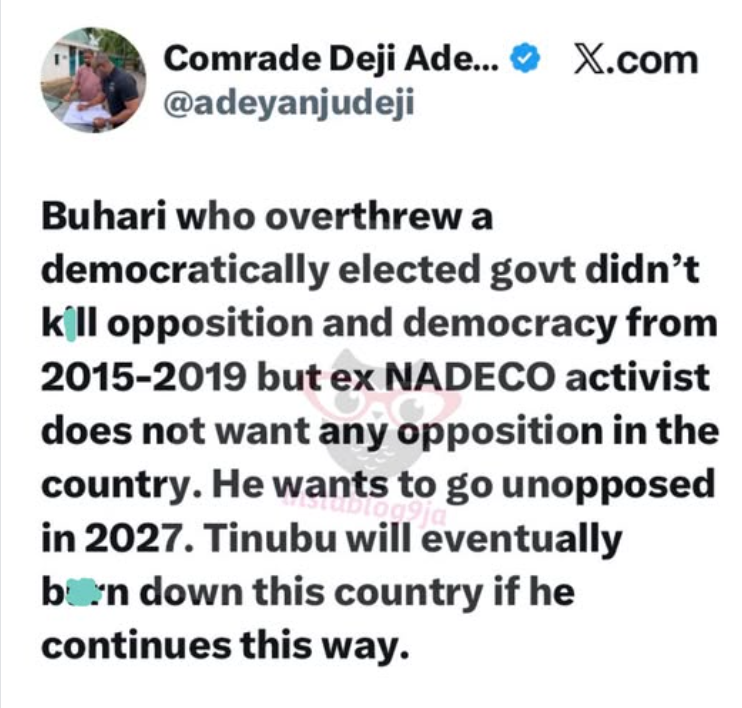 "Tinubu will eventually burn down the country if he continues this way."
Comrade Deji Adeyanju
#dail...