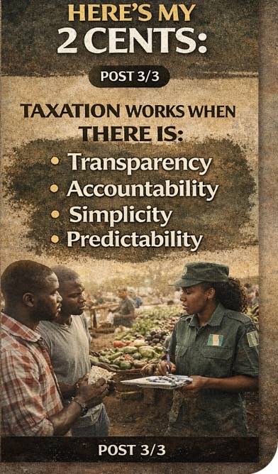 Post 3/3: Here’s my 2 cents on the Tax System.
Taxation works when there is:
• Transparency
• Accou...