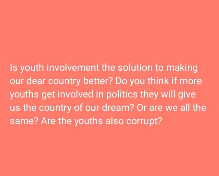 I think young minds (youths)with "Nigerians first" mindset should join the system to create an impac...