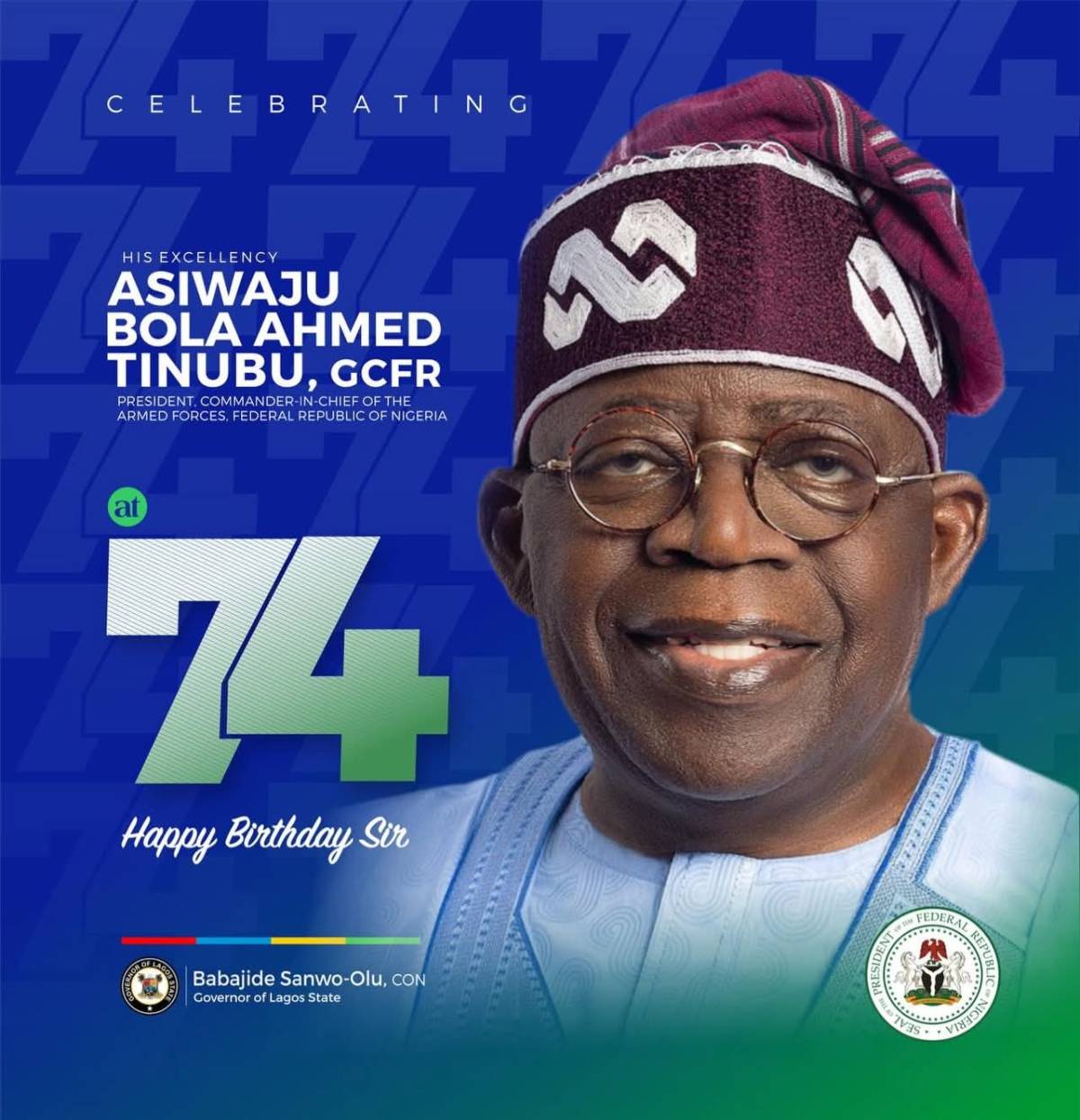 Warm congratulations to President Bola Ahmed Tinubu @officialABAT on his 74th birthday 🎉! Wishing h...