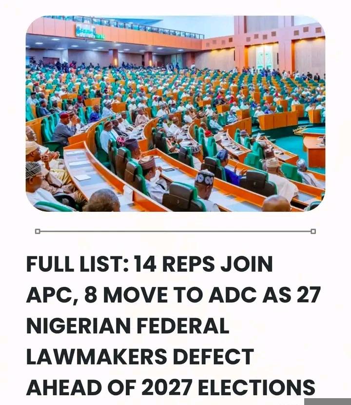 Breaking ........
14 Reps Join APC, 8 Move To ADC As 27 Nigerian Federal Lawmakers Defect Ahead Of...
