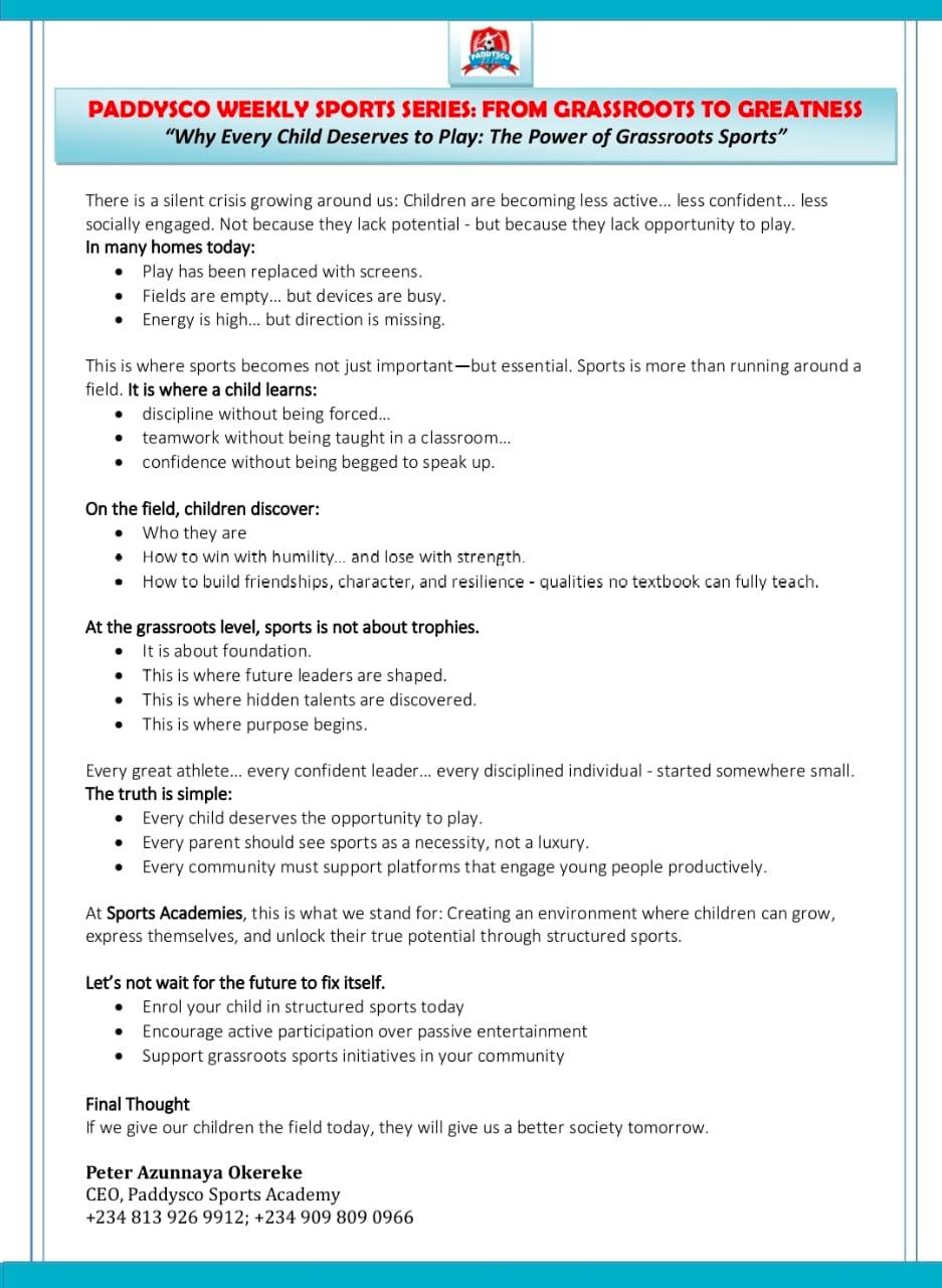 PS WEEKLY SPORTS ENGAGEMENT SERIES – WK 1