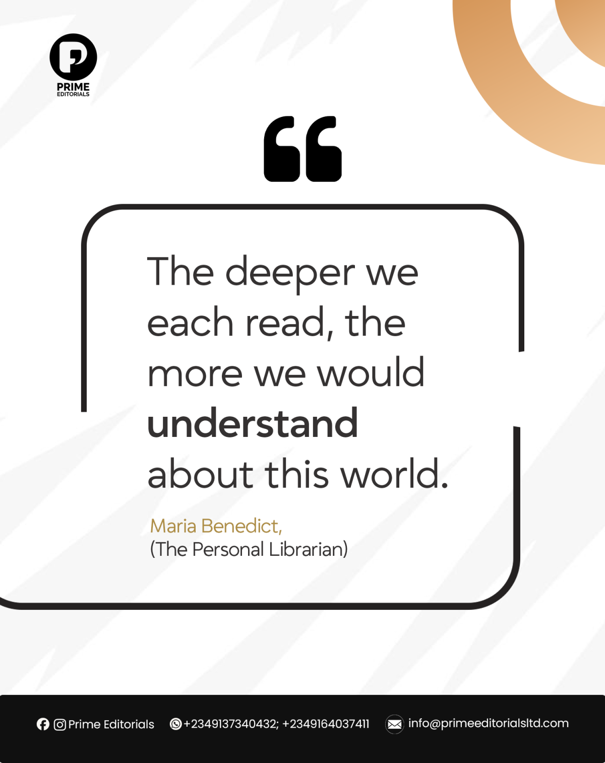 "The deeper we each read, the more we would understand about this world." — Maria Benedict
Knowledg...