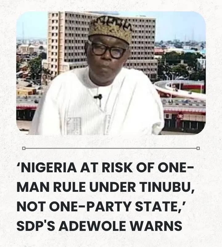 ‘Nigeria At Risk Of One-Man Rule Under Tinubu, Not One-Party State,’ SDP's Adewole Warns