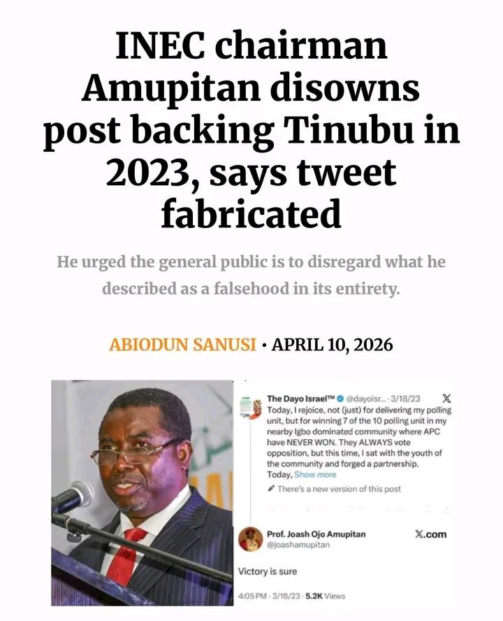 Chairman of the Independent National Electoral Commission (INEC), Joash Amupitan, a has denied a tre...