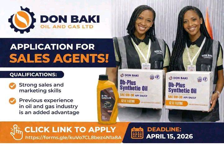 JOB OFFER
Do you have passion for sales and want to grow your income?
Don Baki Oil and Gas Ltd is re...