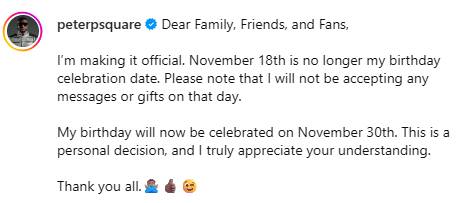 Peter Okoye declared that he is officially changing his birthday date in what appears to be an attem...