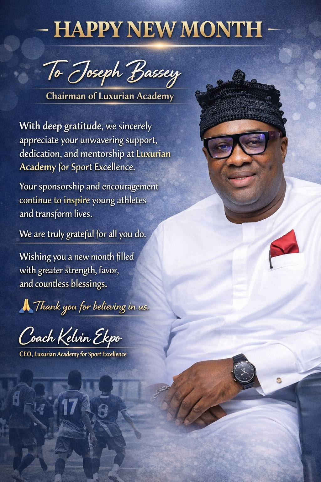 Happy new month everyone and special thank you to Hon. Joseph Bassey, for his kind support to Luxuri...