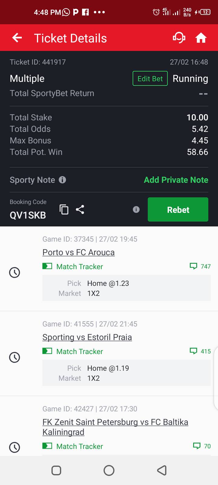 Divide one quarter into two, use one part.
On Sportybet
QV1SKB
Goodluck