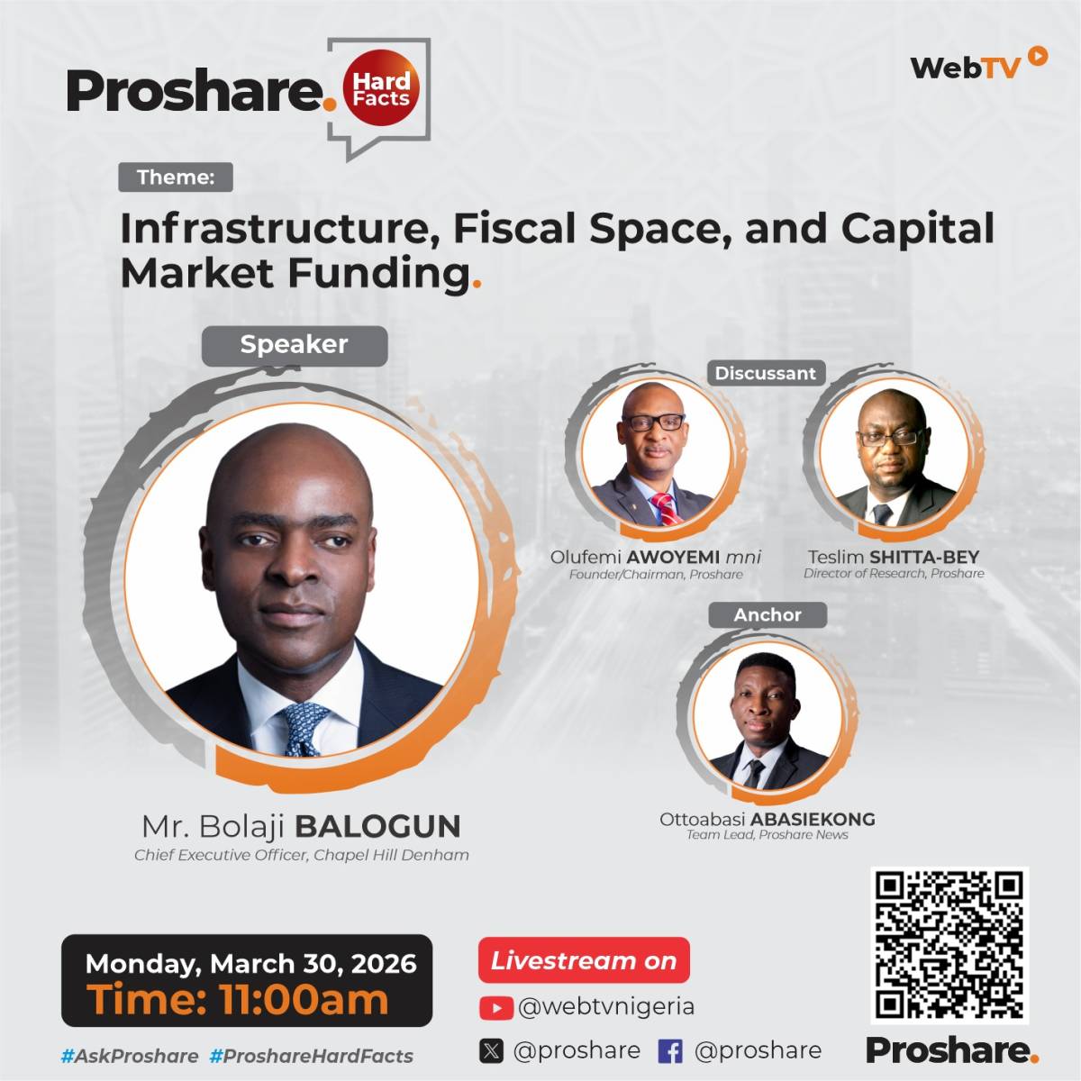 Proshare Hard Facts Ep. 9
Theme: Infrastructure, Fiscal Space & Capital Market Funding
Speaker: Mr...