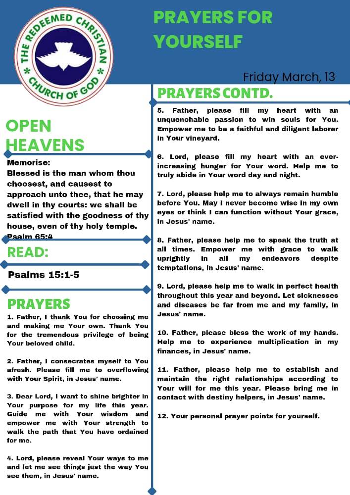 Good morning great and wonderful people, take your time and pray for yourself. God is always ready t...