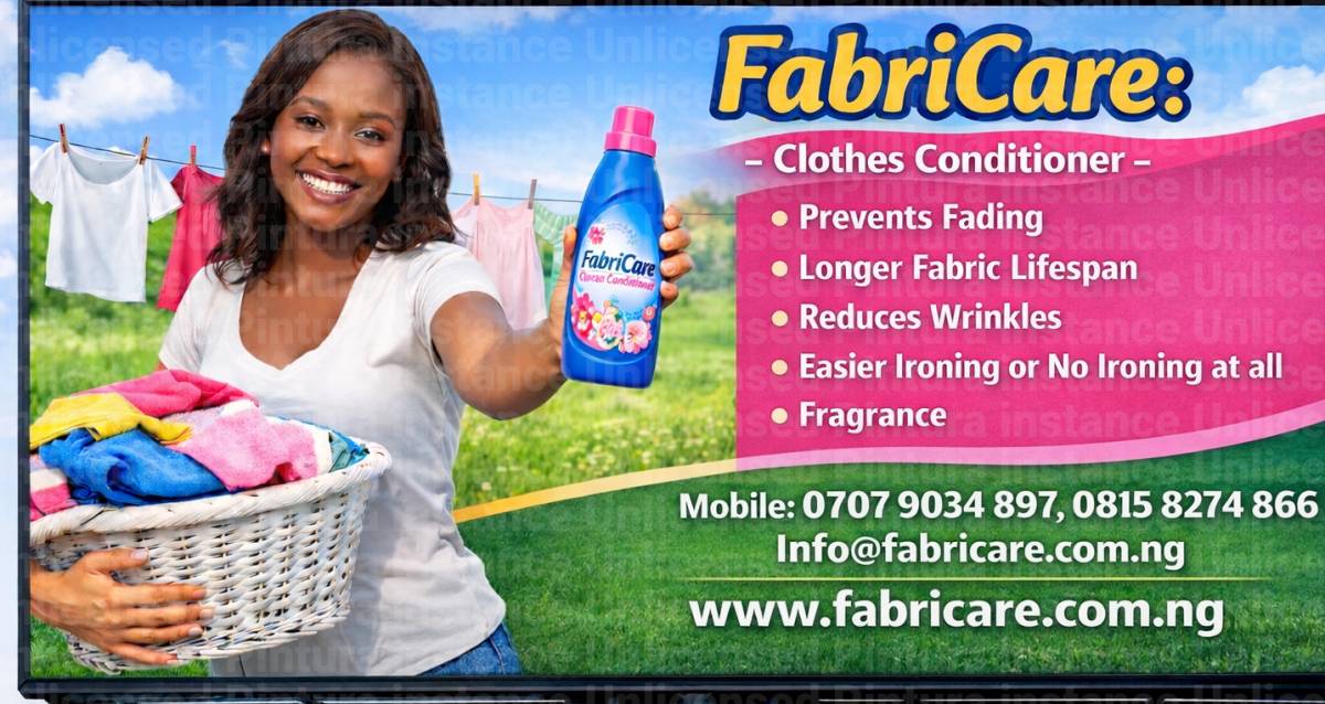 Complete Every Laundry with FabriCare Clothes Conditioner.
Gives Your Owambe Attires and others Bes...