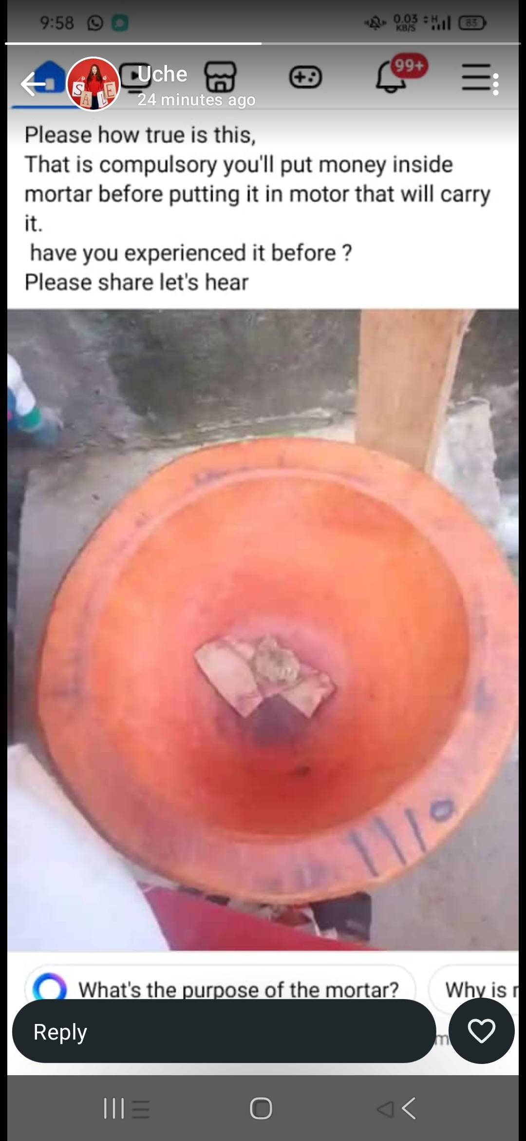 This practice of placing money inside a mortar before transporting it from one location to another...