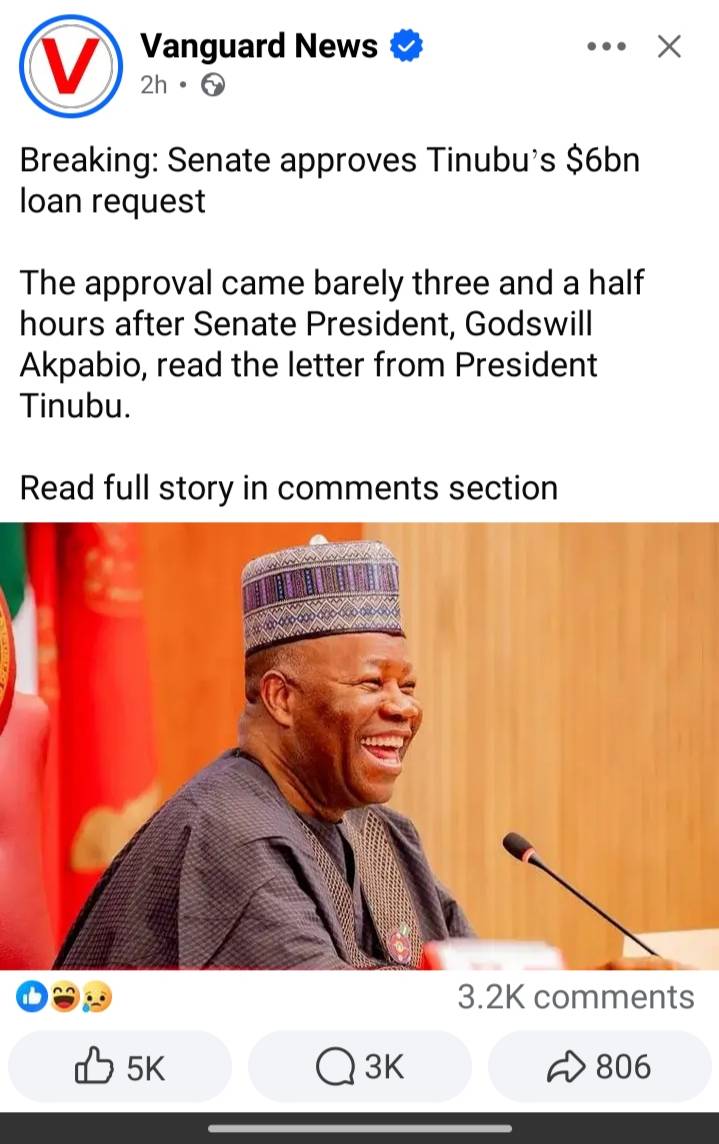I just read the news of the Senate approving for President Tinubu to borrow $6 billion, that is mor...