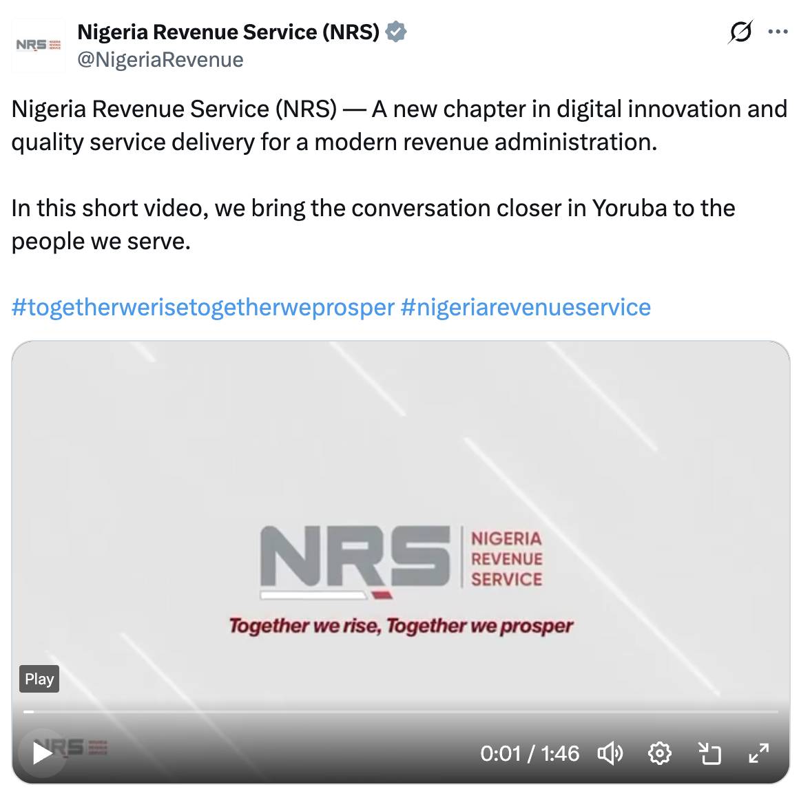 The NRS just dropped a tax campaign entirely in Yoruba. The message? They are expanding the tax net...