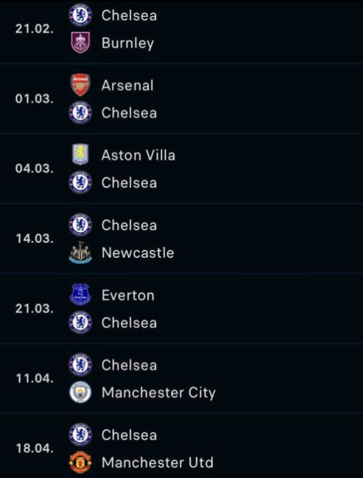 Chelsea’s next seven PL games, first real test for Liam
#CFC | #Chelsea
📲 @CFC_ChelseaFC