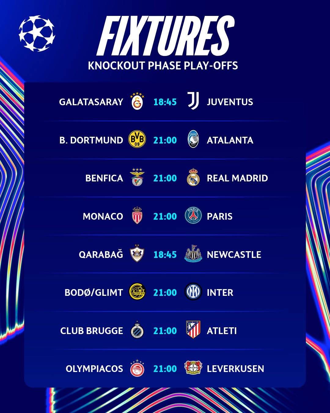 Knockout phase play-off first legs ๐ค
#UCL
#CFC | #Chelsea | #CHEBUR
๐ฒ @CFC_ChelseaFC