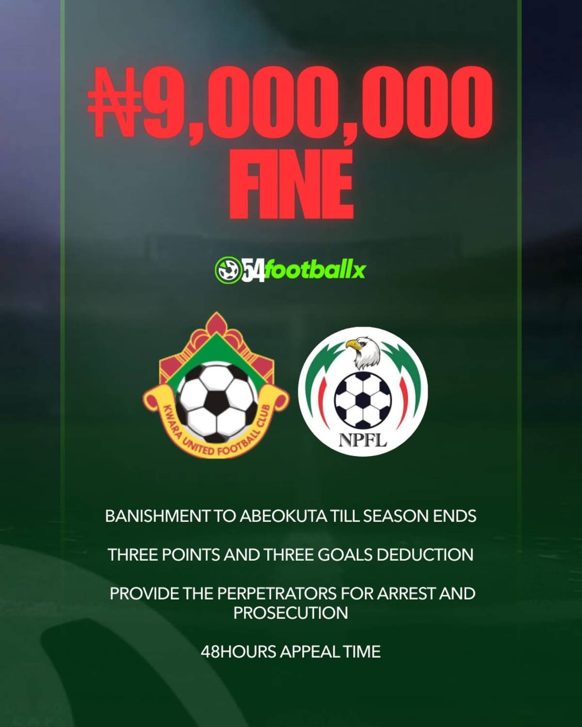đ¨ A summary Of Kwara Unitedâs Punishments as called by the @NigeriaPFL
- Banishment to Abeokuta t...