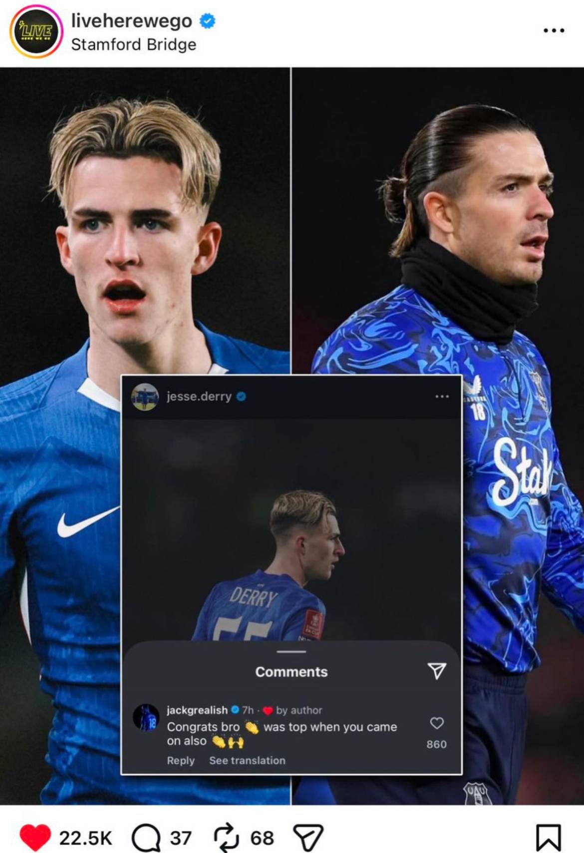 Jack Grealish has known Jesse Derry's family since playing for his father Shaun while on loan at Not...