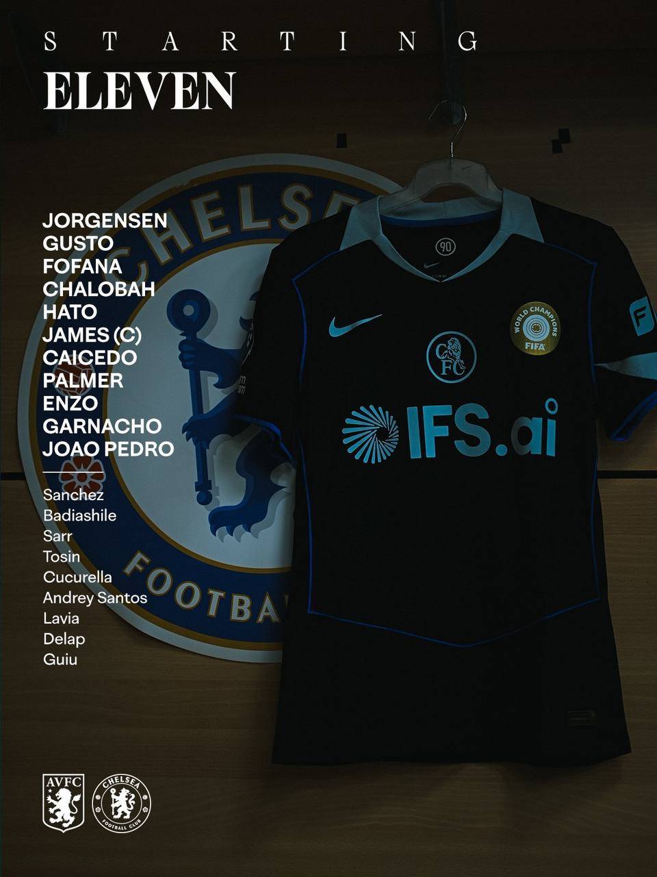Our XI to face Villa. ๐ช
#CFC | #Chelsea | #AVLCHE
๐ฒ @CFC_ChelseaFC