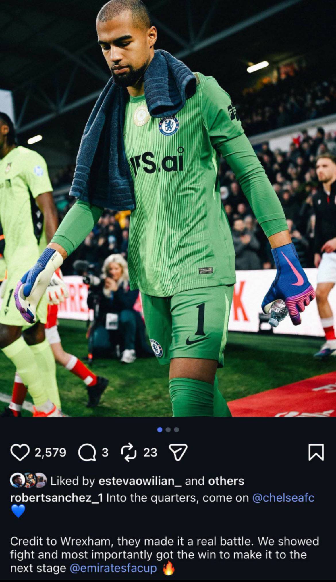 Robert Sanchez on IG ๐
#CFC | #Chelsea | #EmiratesFACup
๐ฒ @CFC_ChelseaFC