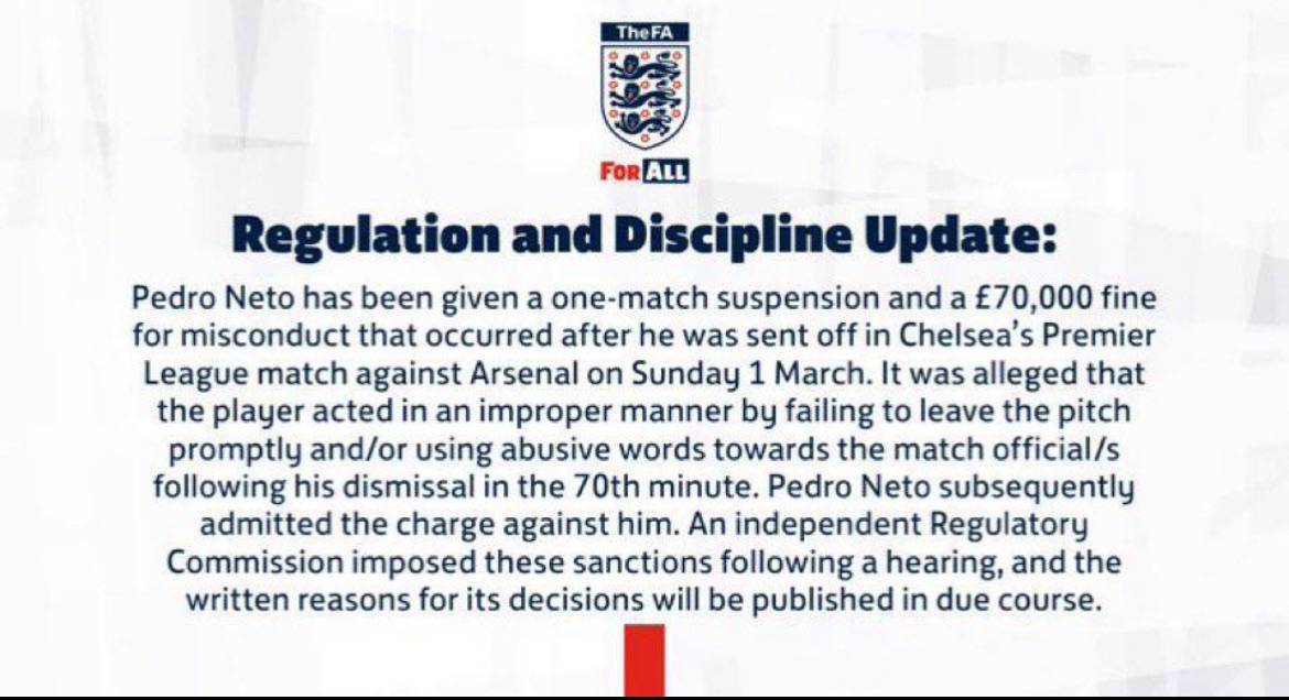Statement | FA 

#CFC | #Chelsea 

📲 @CFC_ChelseaFC