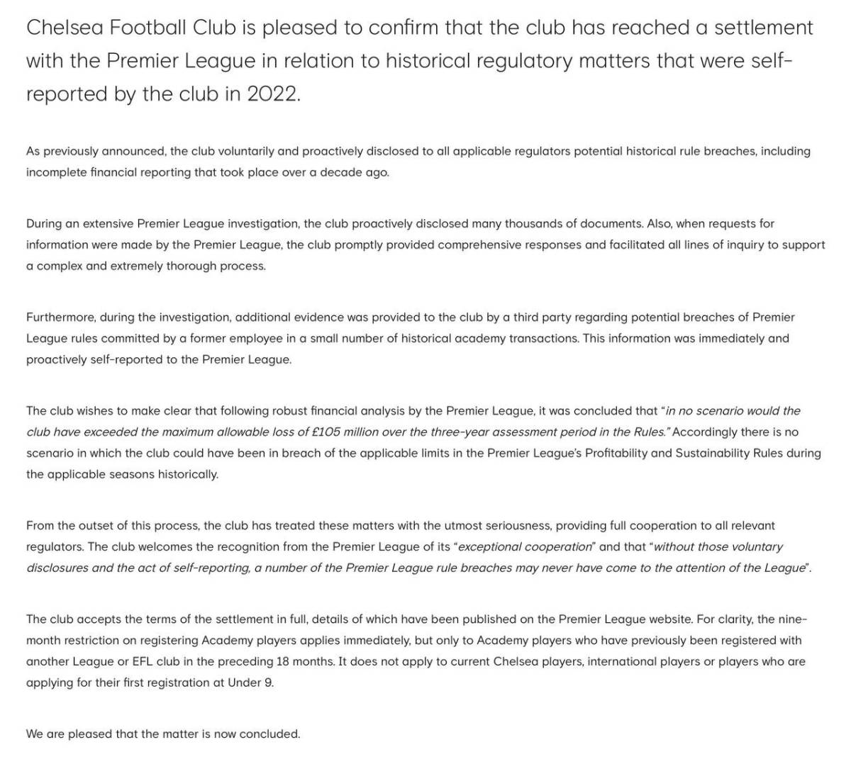 Club Statement | Chelsea FC
Chelsea Football Club is pleased to confirm that the club has reached a...