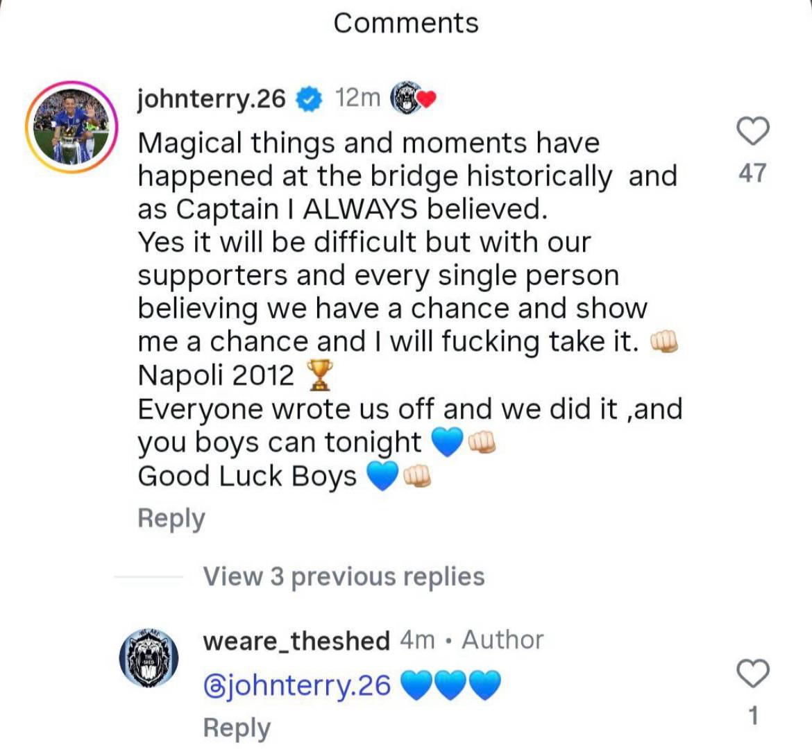 🚨John Terry with a motivational message on Instagram, ahead of Chelsea vs PSG.
#CFC | #Chelsea | #...