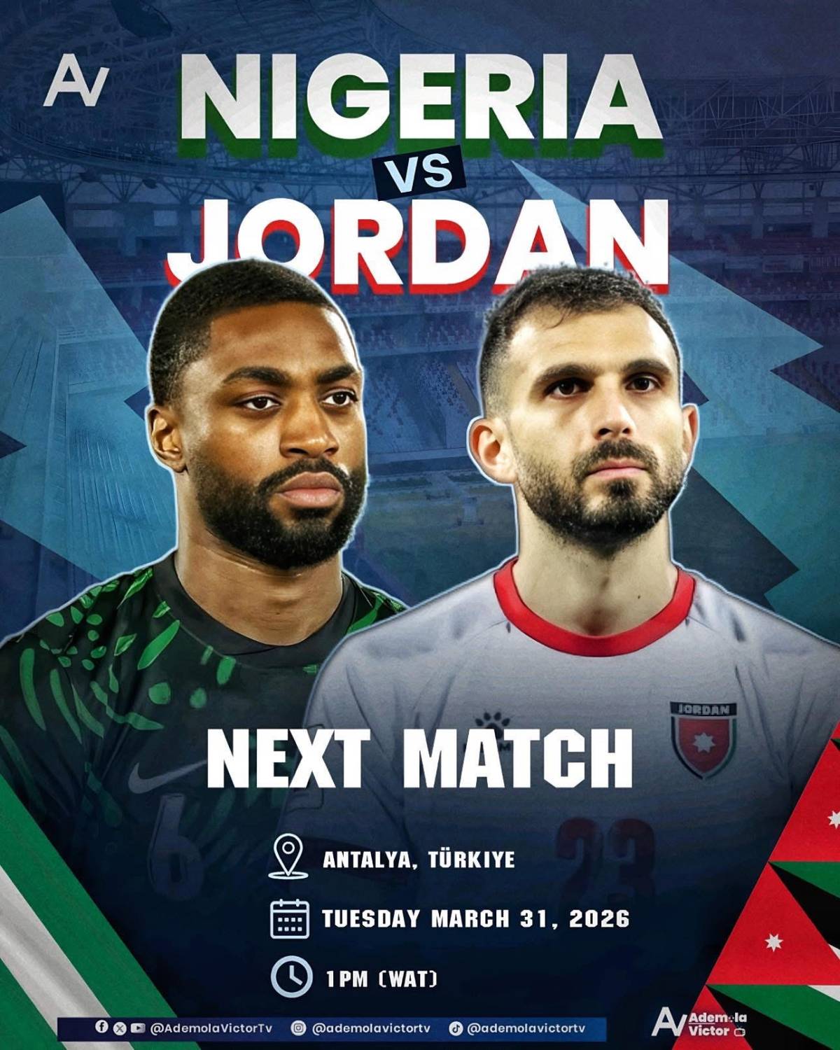 Next Match: Super Eagles of Nigeria π³π¬ vs Jordan π―π΄
π Tuesday, 31st March 2026
β° *6:30pm Nigerian...