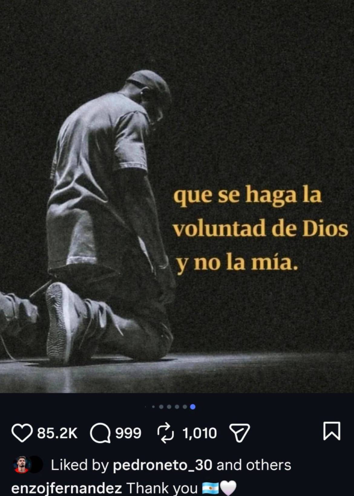 Enzo Fernández on IG:
"Let God's will be done and not mine."
#CFC | #Chelsea
📲 @CFC_ChelseaFC