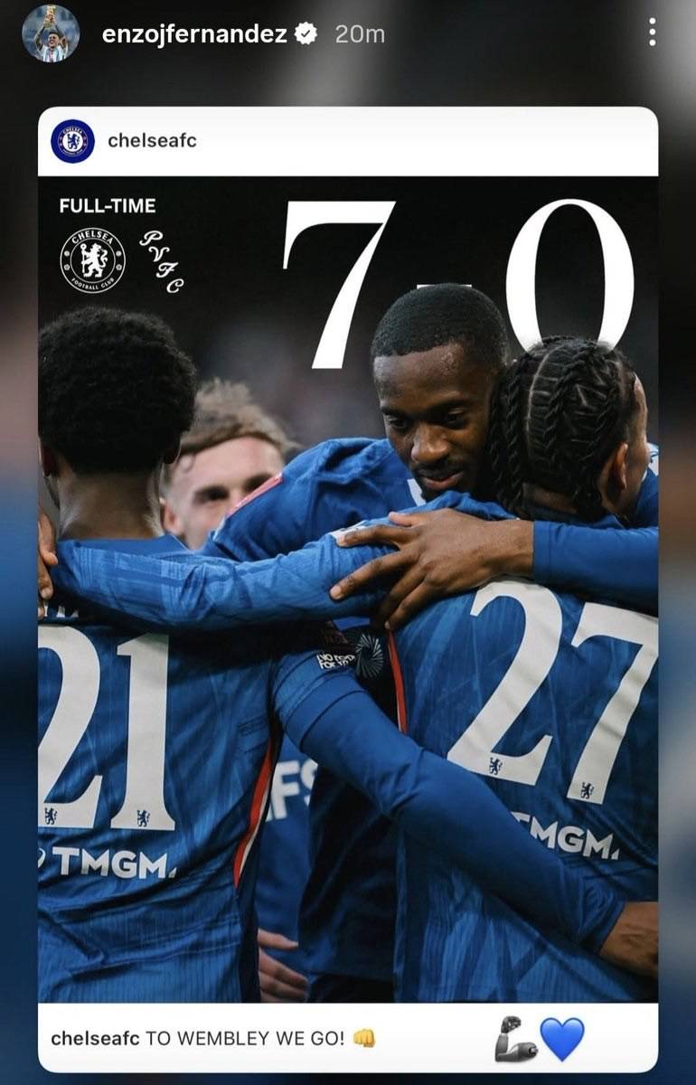Enzo Fernandez via IG. π¦Ύπ
#CFC | #Chelsea | #EmiratesFACup
π² @CFC_ChelseaFC
