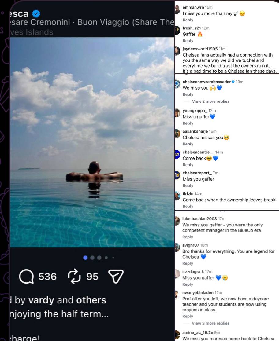 Chelsea fans on Enzo Maresca’s latest IG post 👆🏻
#CFC | #Chelsea
📲 @CFC_ChelseaFC