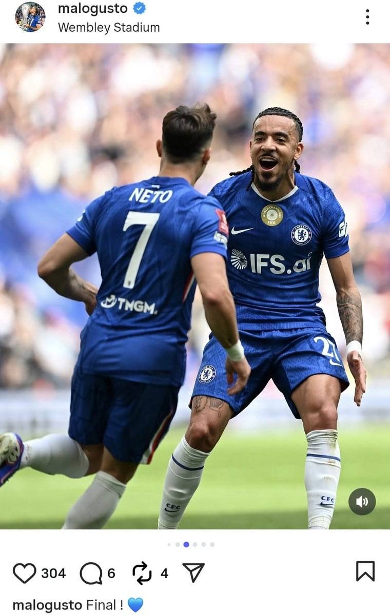 Malo Gusto via IG. Final ๐
#CFC | #Chelsea | #EmiratesFACup
๐ฒ @CFC_ChelseaFC
