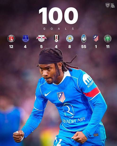 ๐จ Ademola Lookman goal against Real Betis yesterday was his 100th career goals.๐ณ๐ฌโค๏ธ๐