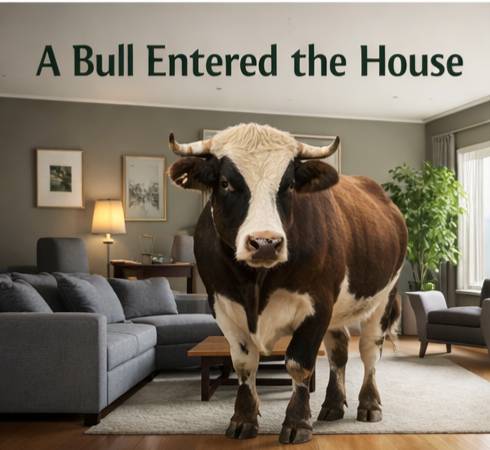 In Australia, a politician came home and found a bull inside his house.
The door was open.
The bull...