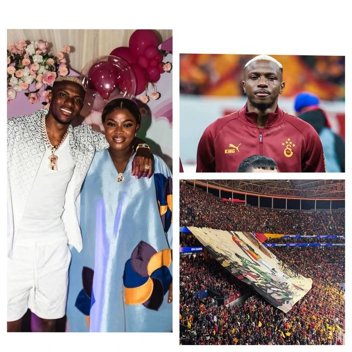 Osimhen Sister Reacts To Photo Him In Tears After Galatasaray Fans Displayed Tifo Of Their Late Mum....