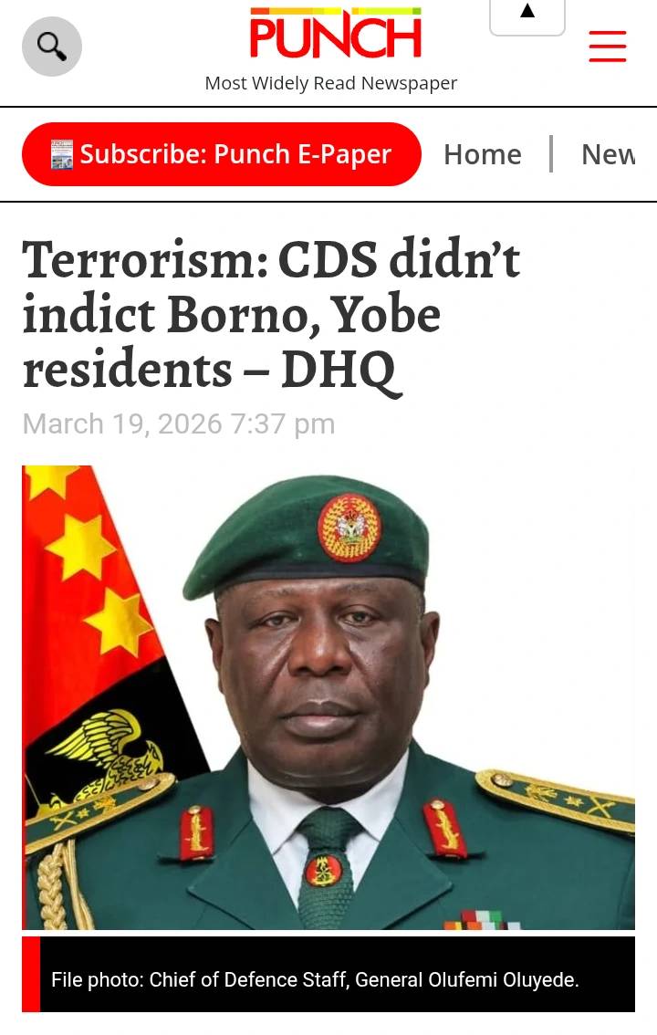 Today's Headlines: CDS Didn’t Indict Borno, Yobe Residents – DHQ; JNI Demands Security Overhaul.
Th...