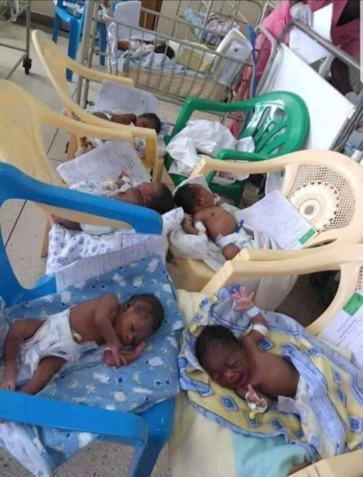 This is a neonatal unit in a Nigerian hospital.
These few-days-old babies' first bed is a hard unsaf...