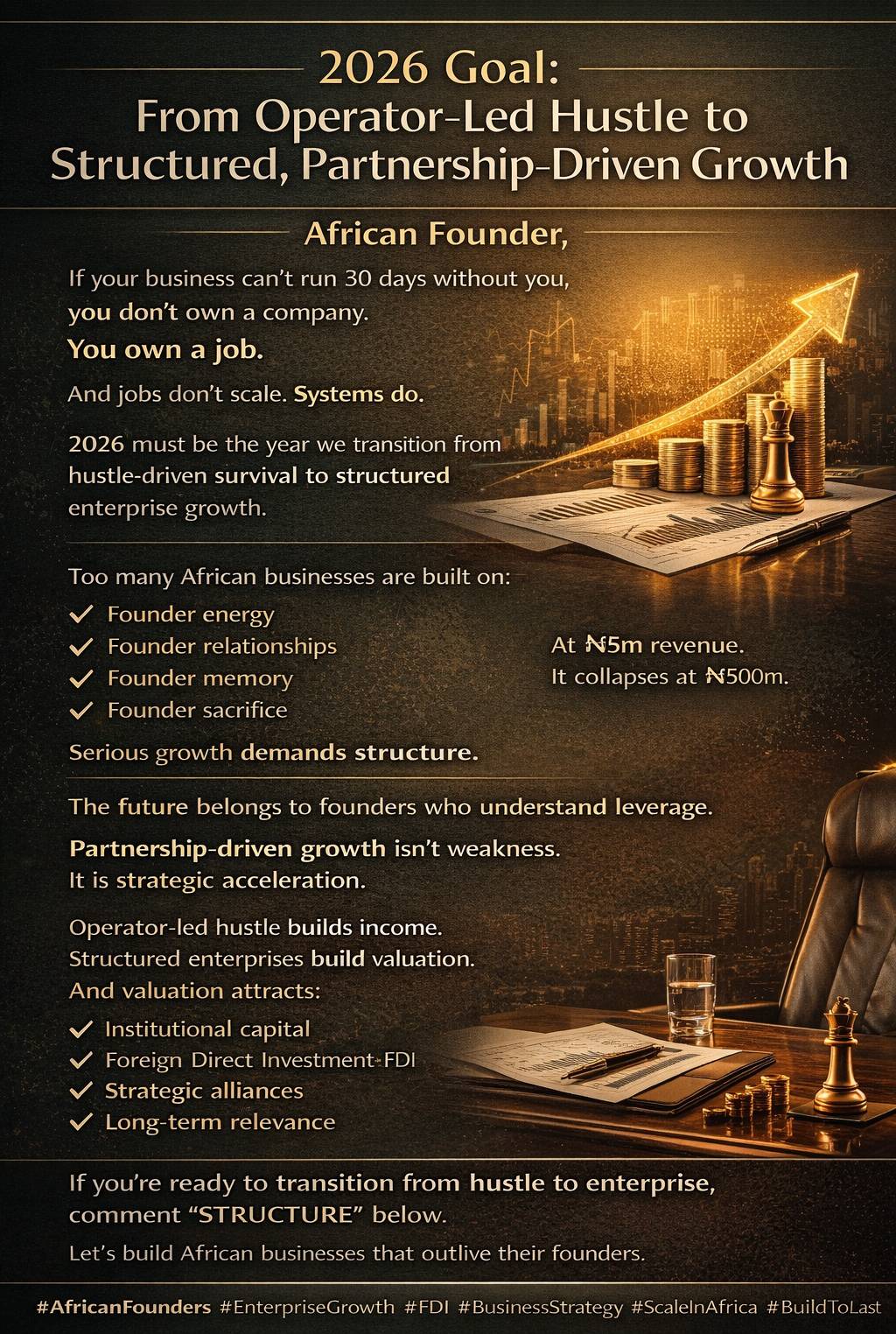 African Founder:
If your business can’t run 30 days without you, it’s a job — not an enterprise.
202...