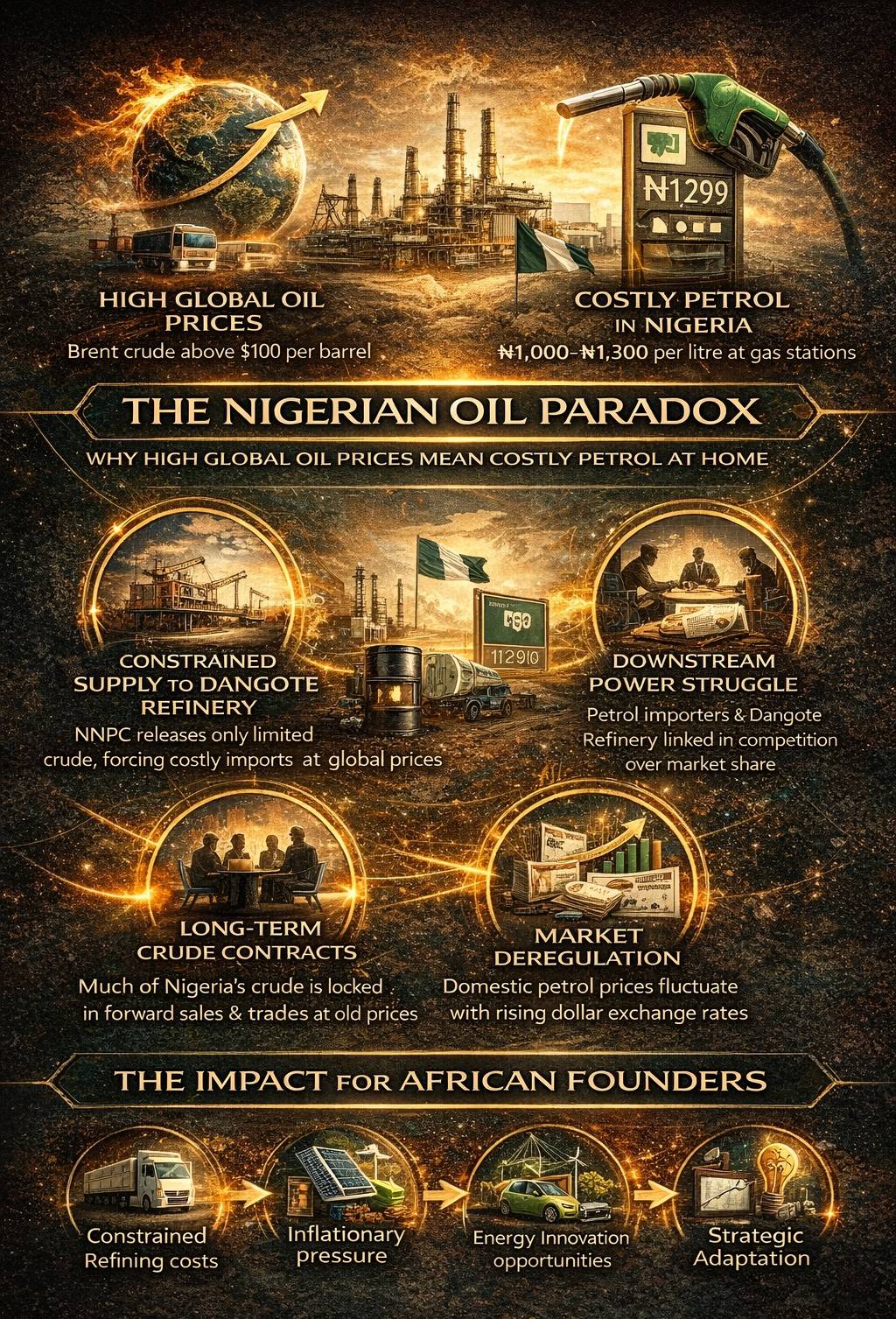 Nigeria’s oil paradox:
Global oil prices up
Petrol prices in Nigeria up too.
Even with the Dangote R...